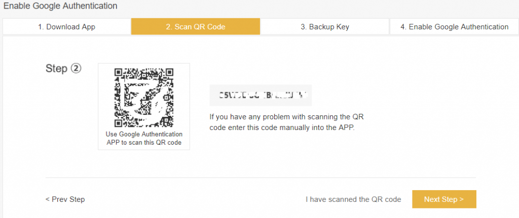 Código QR de Binance Google 2FA