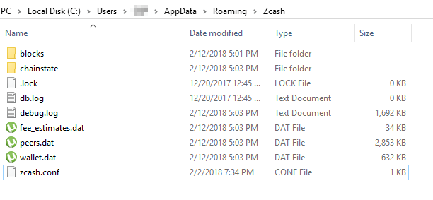zcash4win default data directory