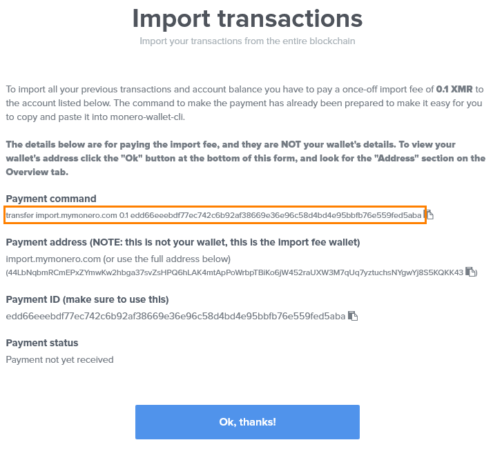 Importing wallet transactions in MyMonero