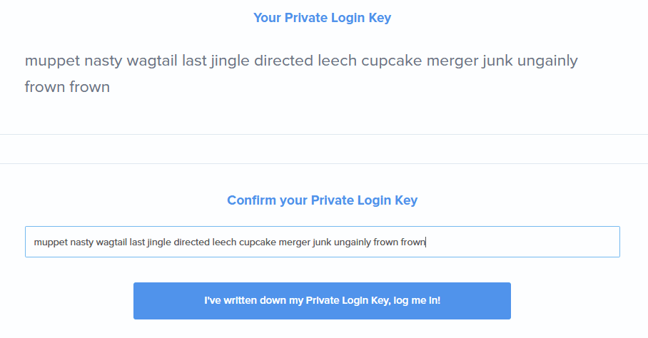 Account private key confirmation