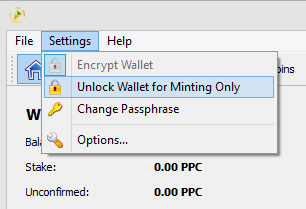 Peercoin wallet minting