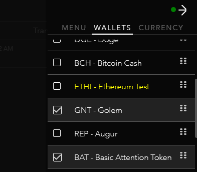 Supported crypto currencies in Jaxx