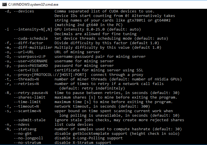 ccminer command lines