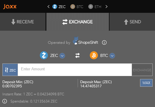 ShapeShift exchange Jaxx