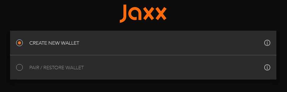 Creating Jaxx wallet