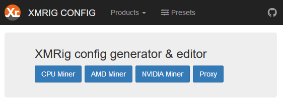 xmrig config generator for CPU, AMD and NVIDIA