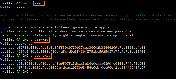 Monero CLI wallet seed keys