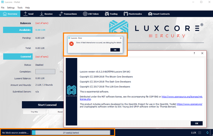 Lux v5 wallet error