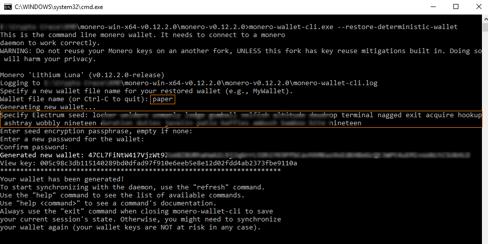Importing paper wallet to CLI