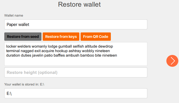 Карта restore в wallet