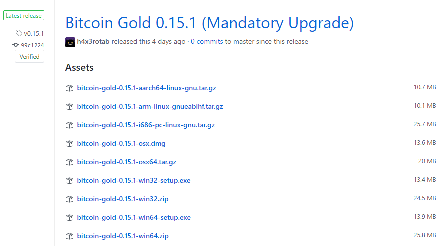 Bitcoin Gold 0.15.1 wallet