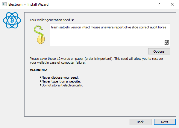 Electrum wallet seed word