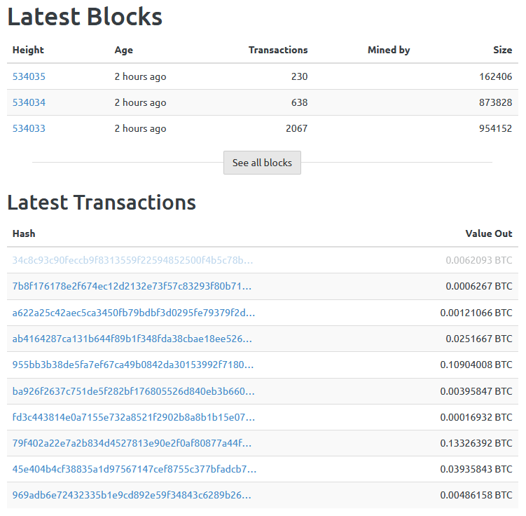 Recent blocks and transactions