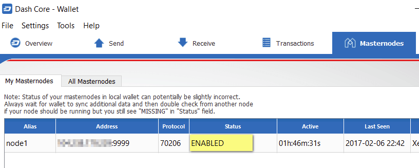 My Masternode status