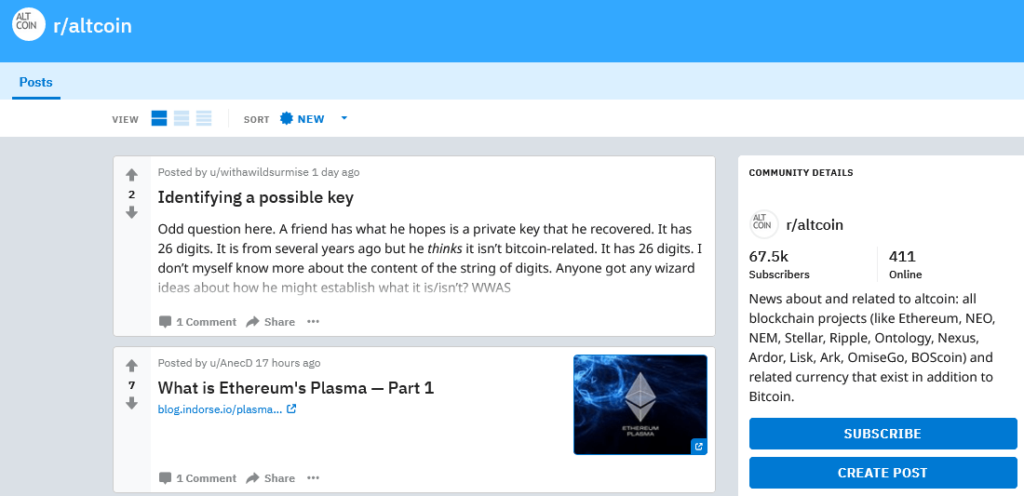 Reddit new Altcoin discussions
