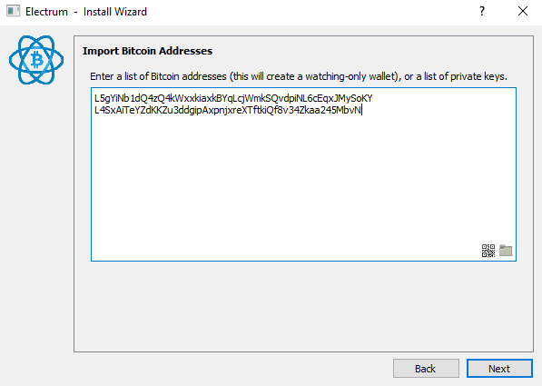 Importing your private keys into Electrum