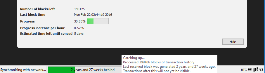 synchronizing with network bitcoin slow