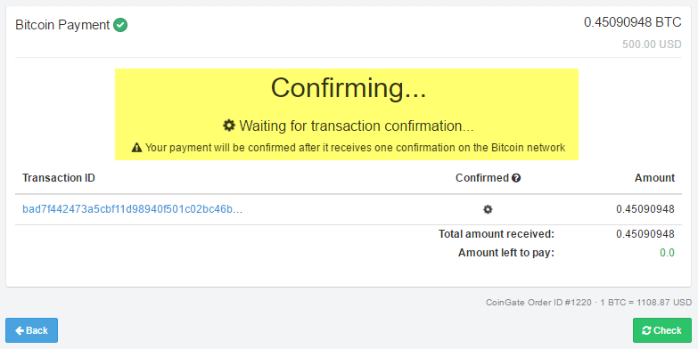 btc transaction not confirming 1 day