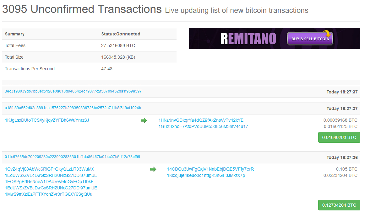 bitcoin transaction in memory pool