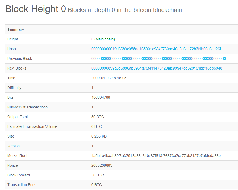 genesis block height 0