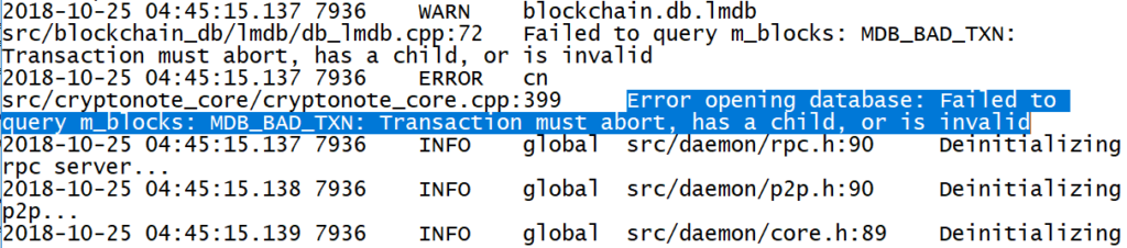 Monero database failed