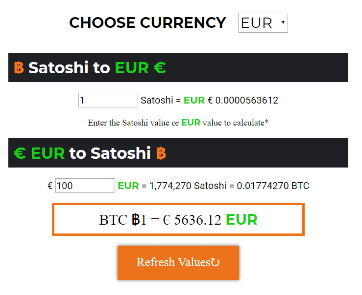 satoshi converter ethereum price