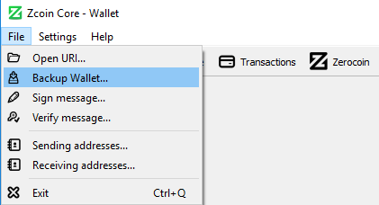 Backup Zcoin wallet