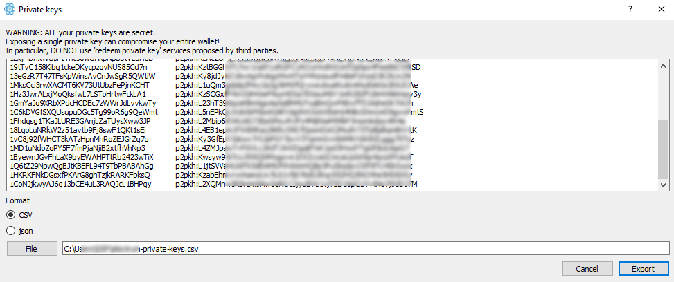 Electrum export private keys