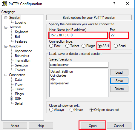 PuTTY server connection