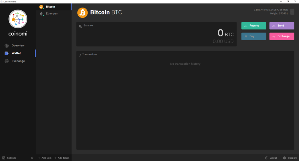 Coinomi desktop dashboard