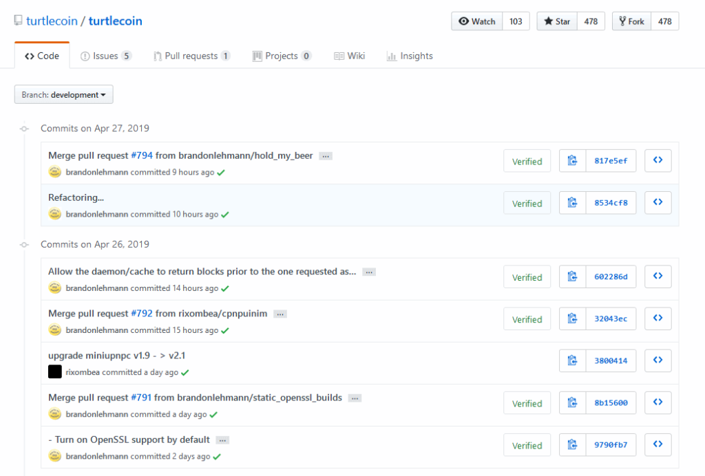 TRTL github commits