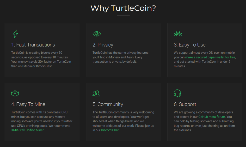 Turtlecoin features