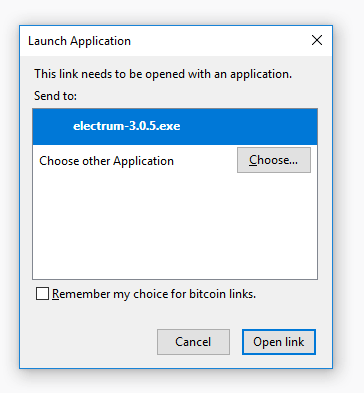 Bitcoin URI choose application