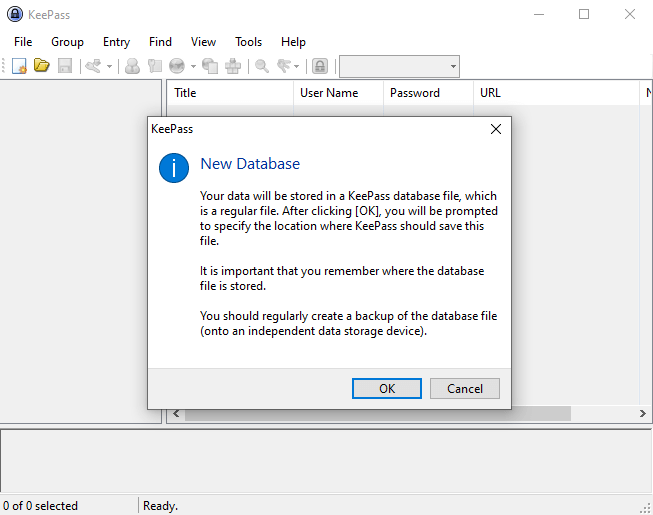 keepass new database