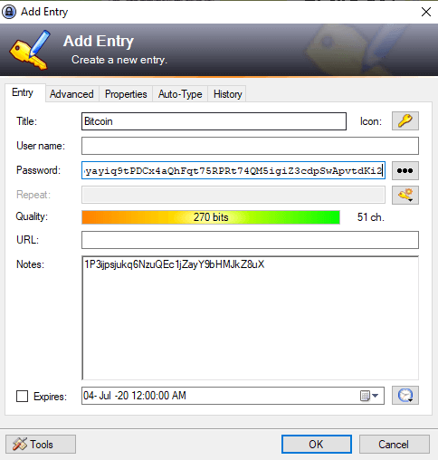 storing private keys in keepass