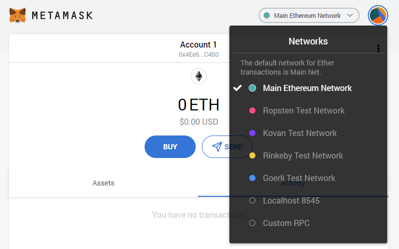 ethereum testnet open walllet