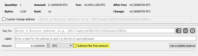 subtract fee from amount