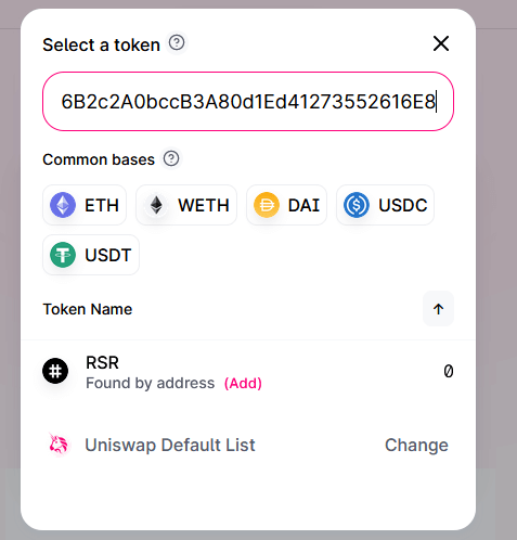 search token uniswap