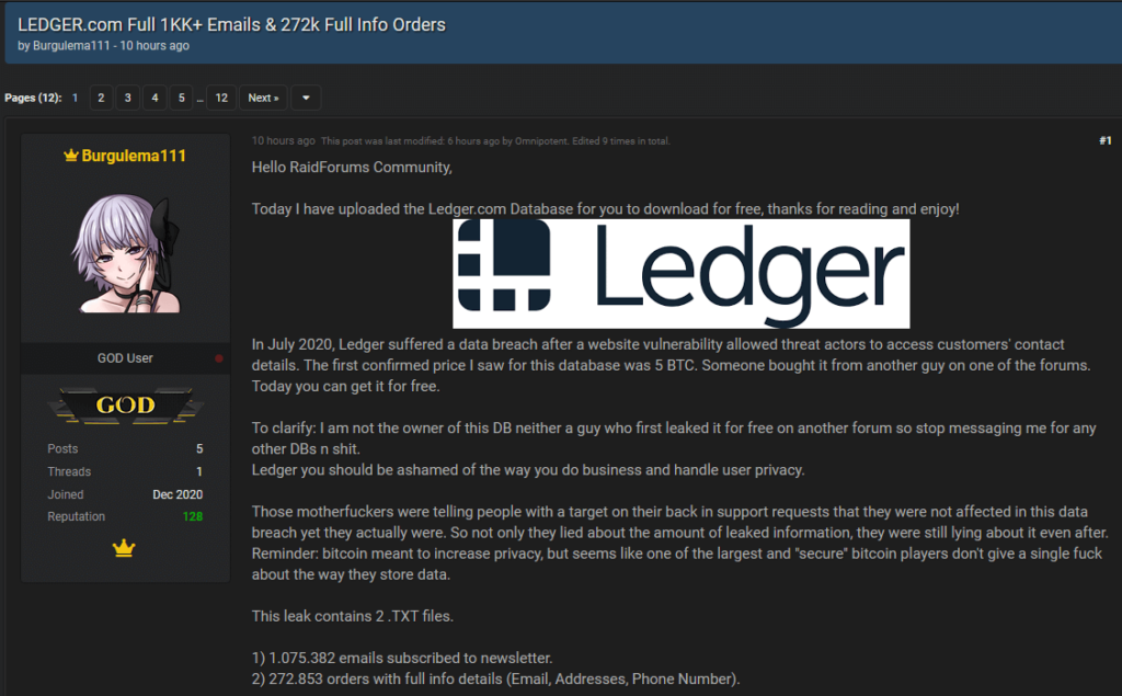 ledger database leak