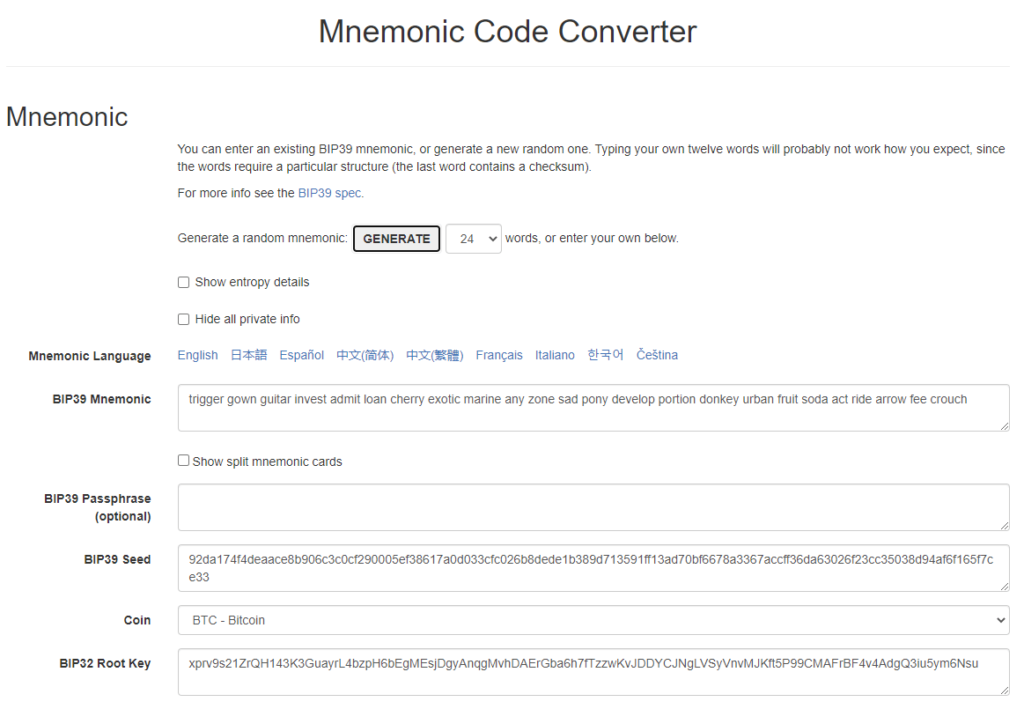 mnemonic code generator