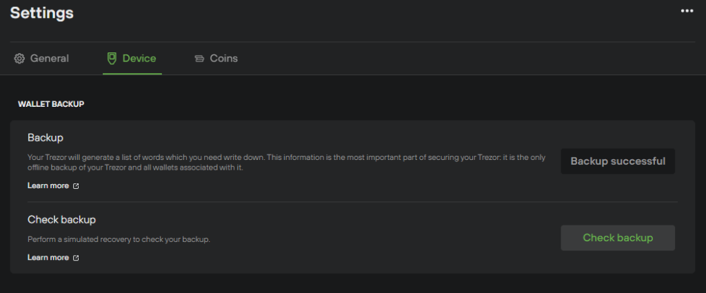check backup trezor
