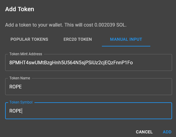 adding rope token