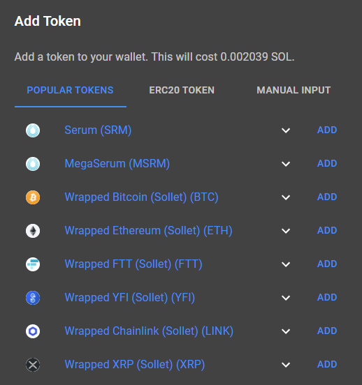 ví solana của spl tokens