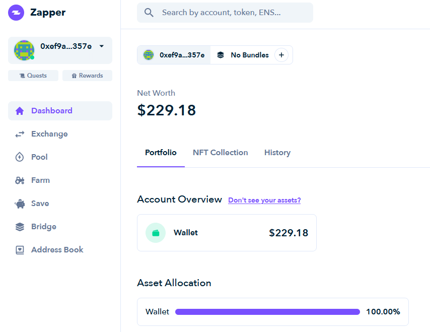 zapper portfolio manager