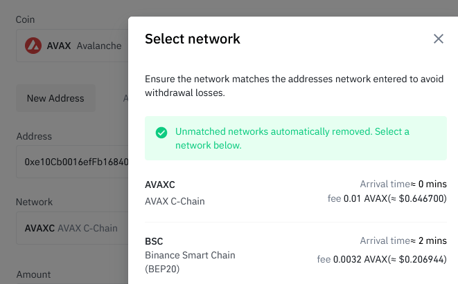 binance avax c-chain