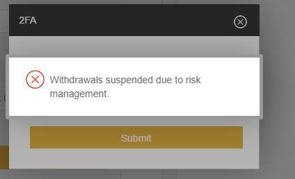 Withdrawals have been temporarily disabled due to risk control