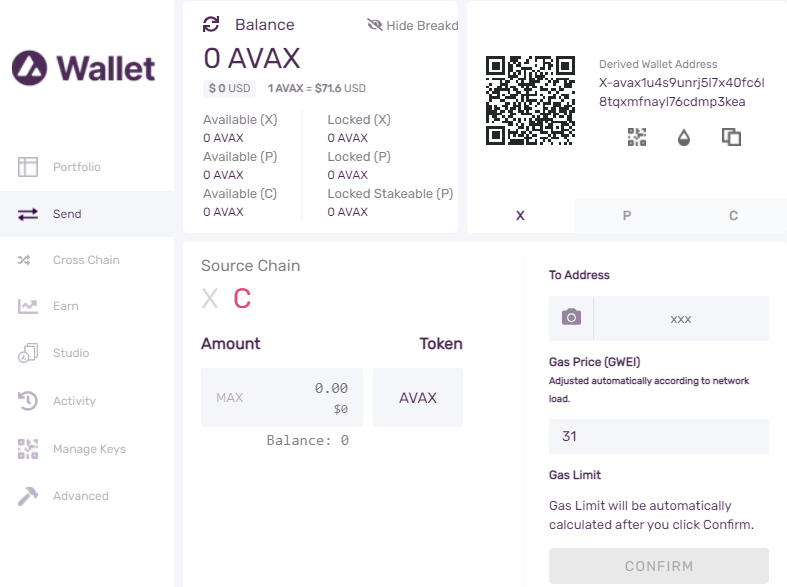 sending avax tokens