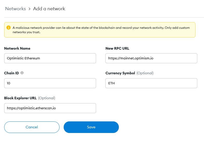 optimistic ethereum metamask