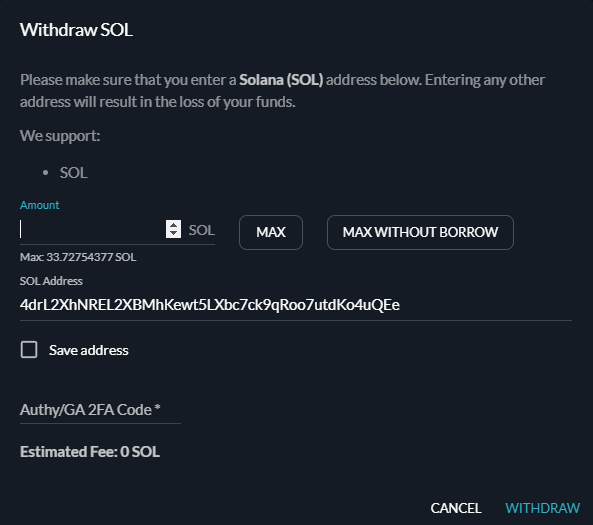 withdraw sol ftx