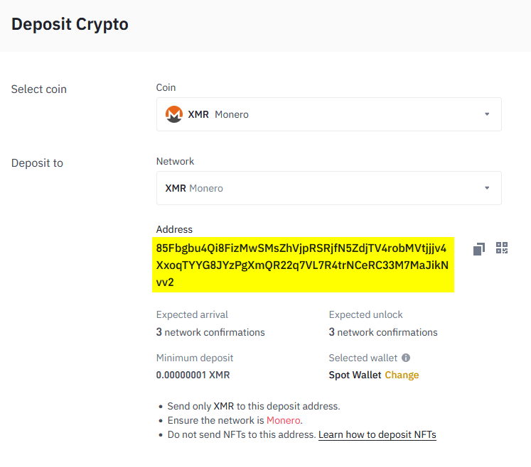 xmr binance address